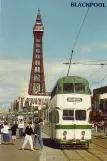 Postkort: Blackpool sporvognslinje T med dobbeltdækker-motorvogn 717 på Promenade (1974)