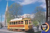 Postkort: Christchurch Tramway linje med motorvogn 11 på Cathedral Square (2010)