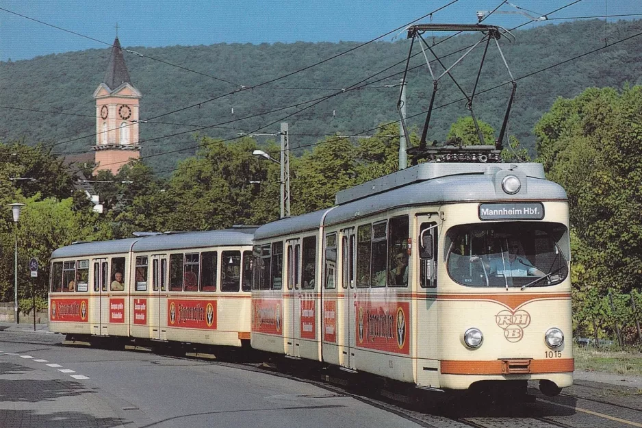 Postkort: Ludwigshafen am Rhein regionallinje 4 med ledvogn 1015 på Mannheimer Straße (1994)