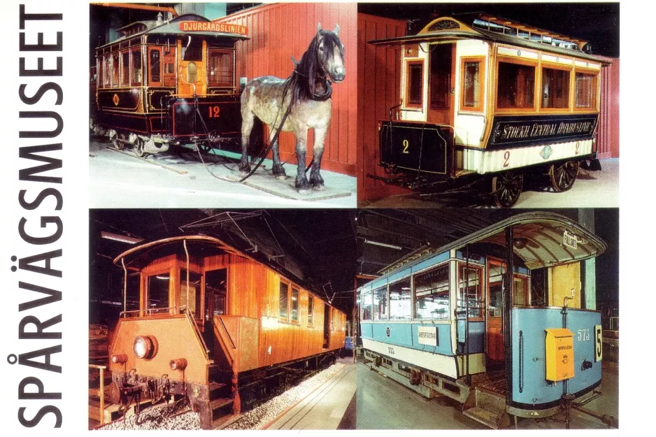 Postkort: Stockholm hestesporvogn 12 på Spårvägsmuseet, Tegelviksgatan (1995)