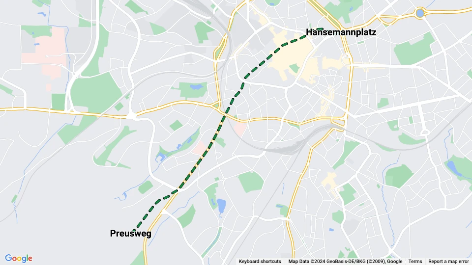 Aachen sporvognslinje 2: Preusweg - Hansemannplatz linjekort