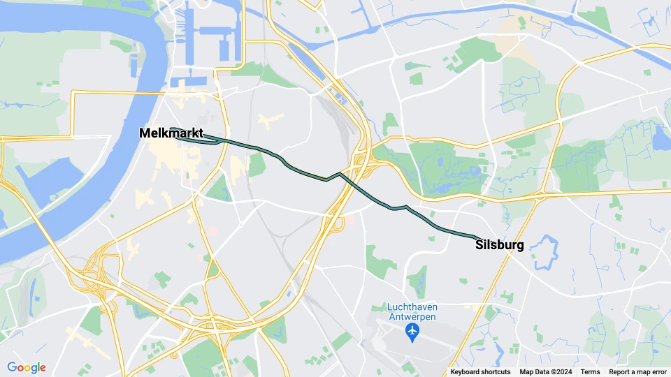 Antwerpen sporvognslinje 24: Melkmarkt - Silsburg linjekort