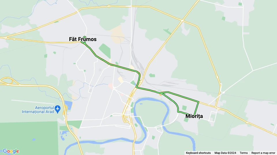 Arad sporvognslinje 7: Făt Frumos - Miorița linjekort