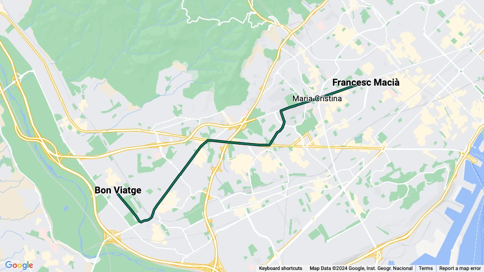Barcelona sporvognslinje T1: Francesc Macià - Bon Viatge linjekort