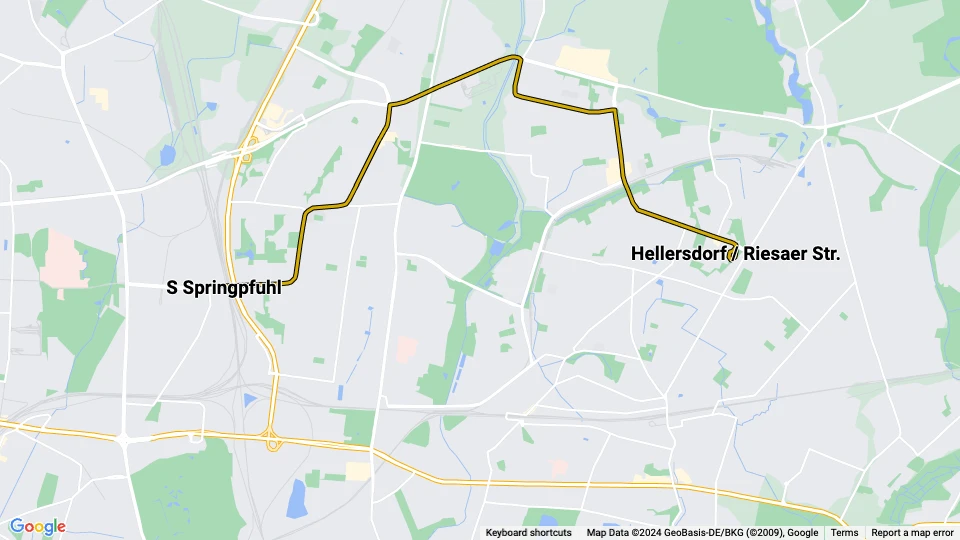 Berlin ekstralinje 18: Hellersdorf / Riesaer Str. - S Springpfuhl linjekort