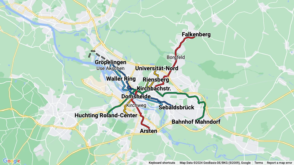 Bremer Straßenbahn (BSAG) linjekort