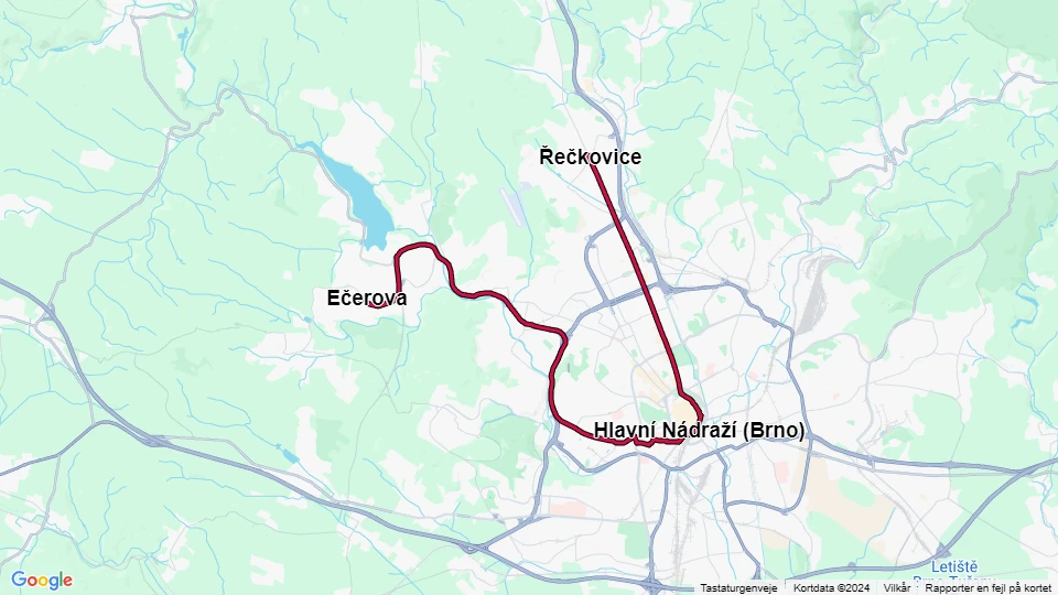 Brno sporvognslinje 1: Řečkovice - Ečerova linjekort