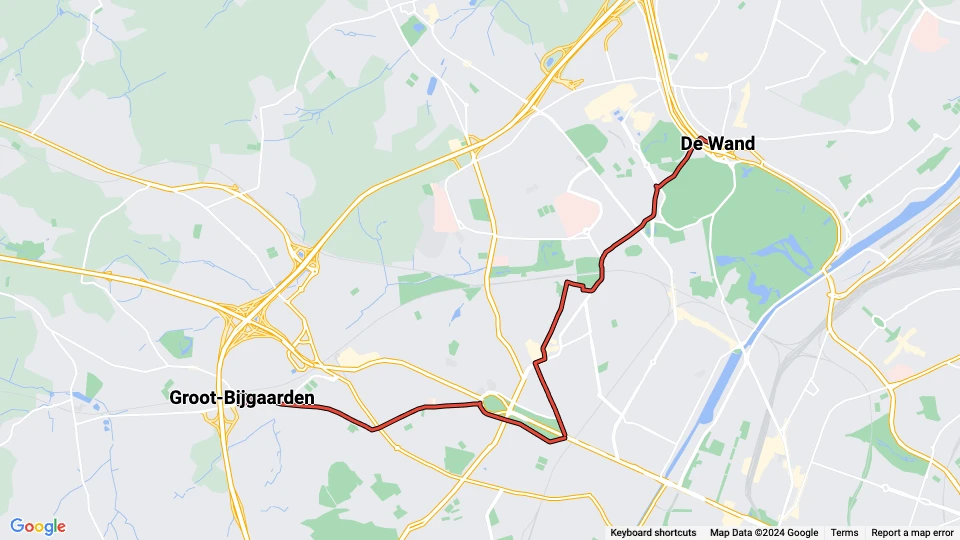 Bruxelles sporvognslinje 19: De Wand - Groot-Bijgaarden linjekort