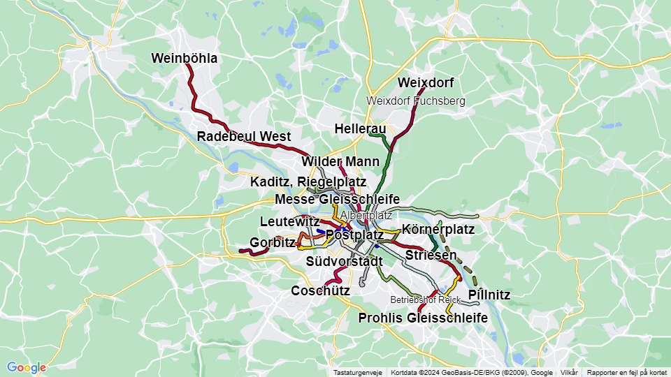 Dresdner Verkehrsbetriebe (DVB) linjekort