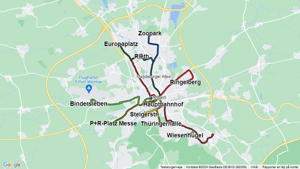 Erfurter Verkehrsbetriebe (EVAG) linjekort