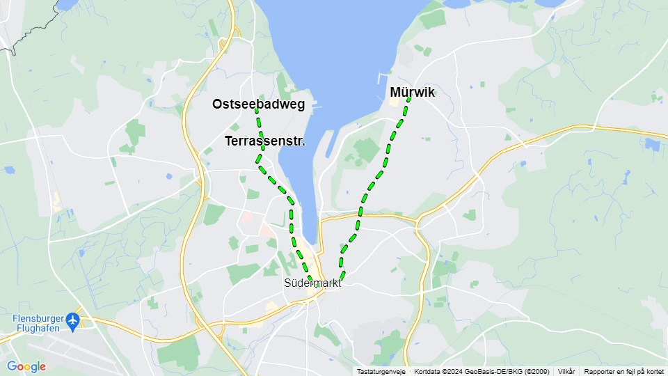 Flensborg sporvognslinje 3: Ostseebadweg - Mürwik linjekort