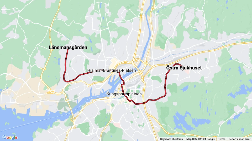 Gøteborg sporvognslinje 5: Östra Sjukhuset - Länsmansgården linjekort