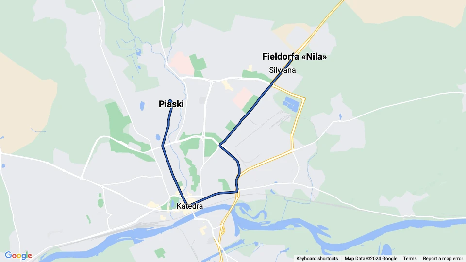 Gorzów Wielkopolski sporvognslinje 3: Fieldorfa «Nila» - Piaski linjekort