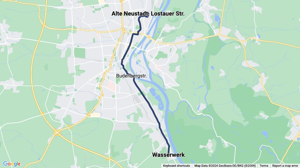 Magdeburg sporvognslinje 2: Wasserwerk - Alte Neustadt, Lostauer Str. linjekort