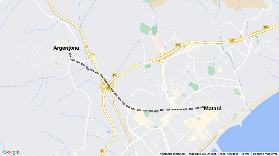 Mataró Tranvía: Mataró - Argentona linjekort
