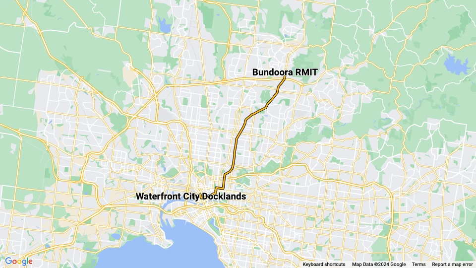 Melbourne sporvognslinje 86): Waterfront City Docklands - Bundoora RMIT linjekort