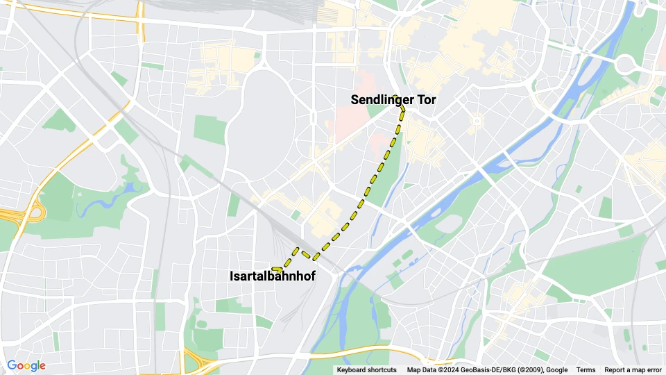 München sporvognslinje 10: Sendlinger Tor - Isartalbahnhof linjekort