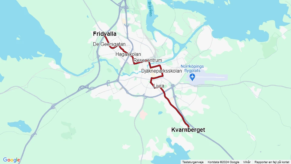 Norrköping sporvognslinje 2: Fridvalla - Kvarnberget linjekort