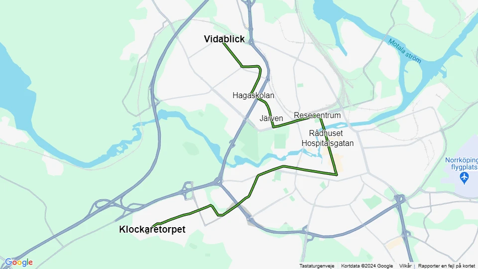 Norrköping sporvognslinje 3: Vidablick - Klockaretorpet linjekort