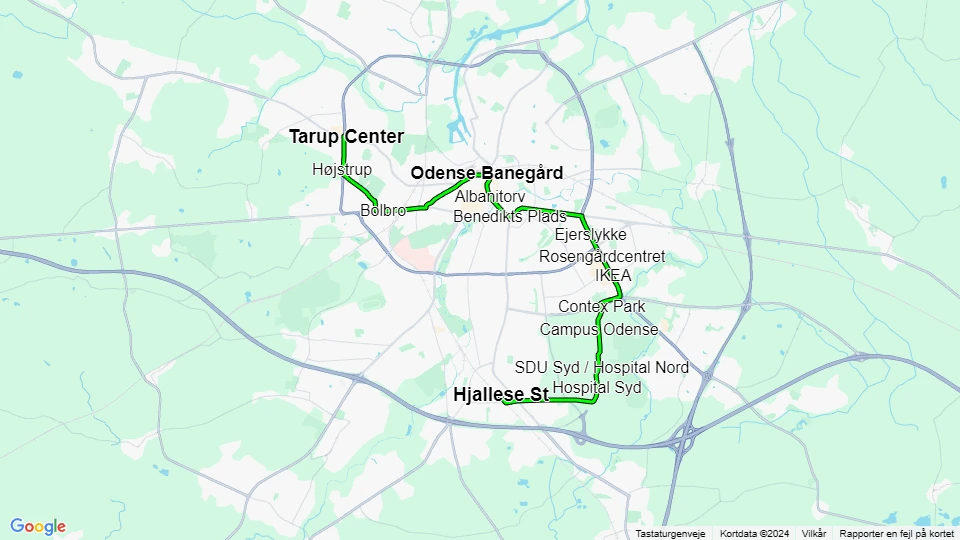 Odense Letbane: Tarup Center - Hjallese St linjekort