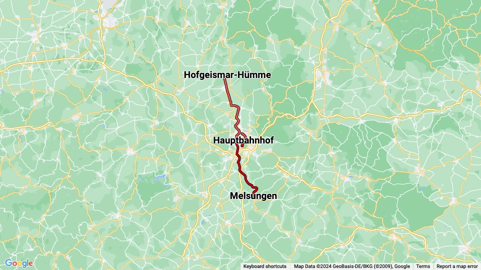 Regionalbahn Kassel (RBK) linjekort