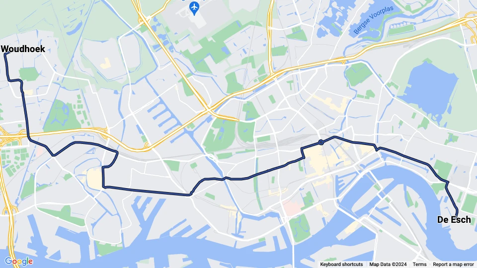 Rotterdam sporvognslinje 21: Woudhoek - De Esch linjekort