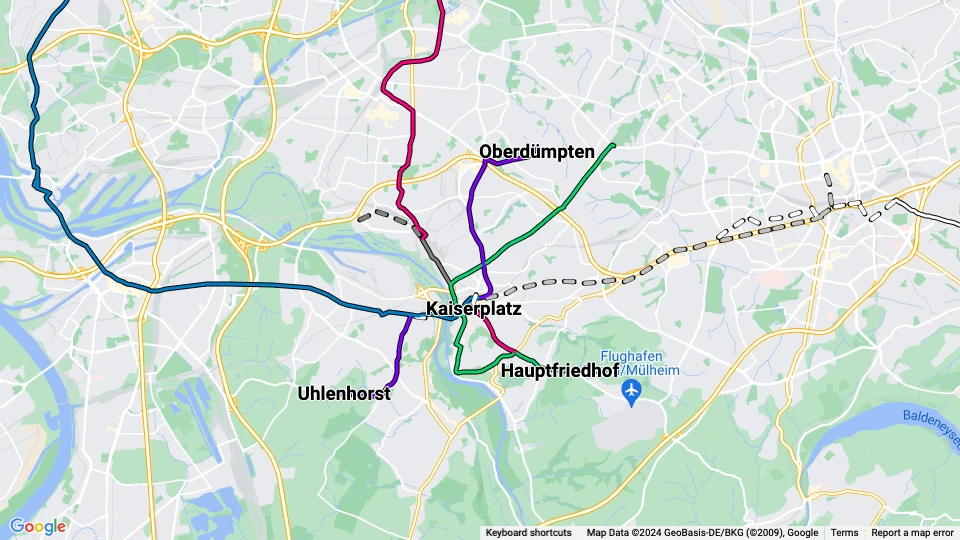 Ruhrbahn Mülheim linjekort