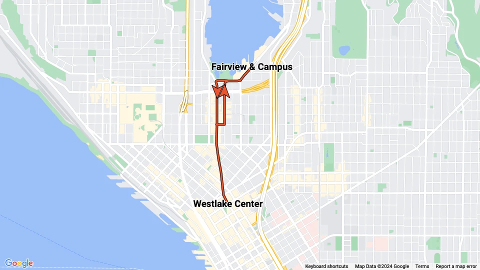 Seattle South Lake Union: Westlake Center - Fairview & Campus linjekort
