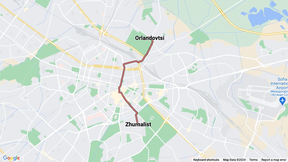 Sofia sporvognslinje 18: Zhurnalist - Orlandovtsi linjekort