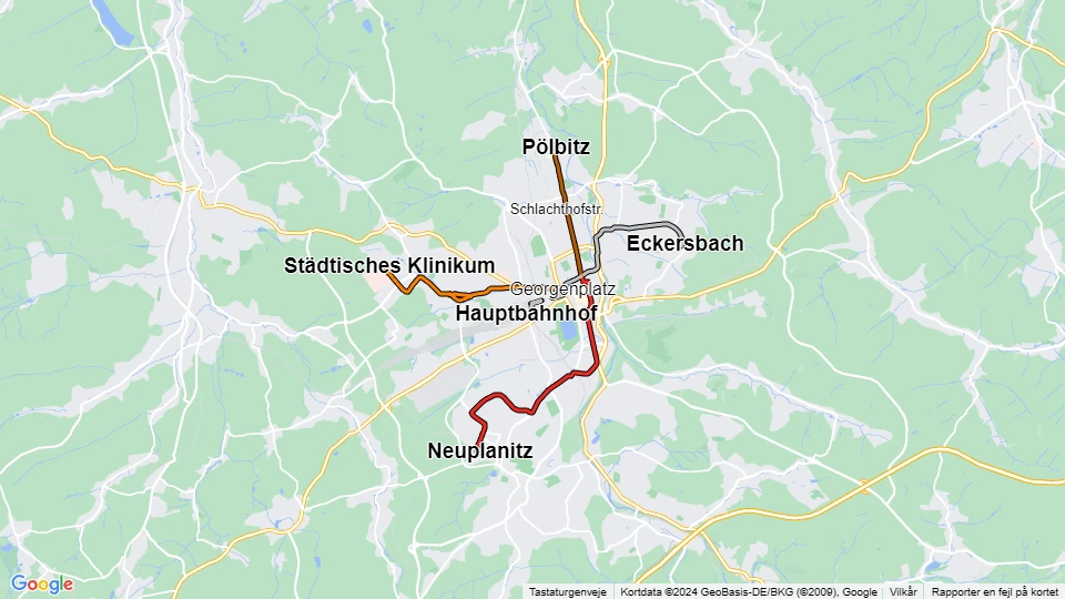 Städtische Verkehrsbetriebe Zwickau (SVZ) linjekort