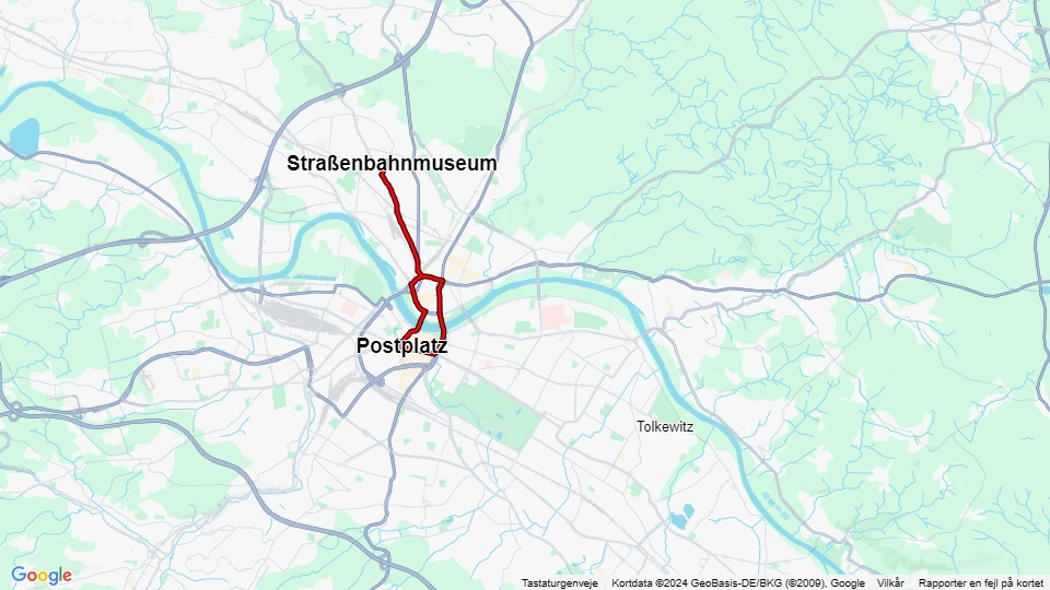 Straßenbahnmuseum Dresden linjekort