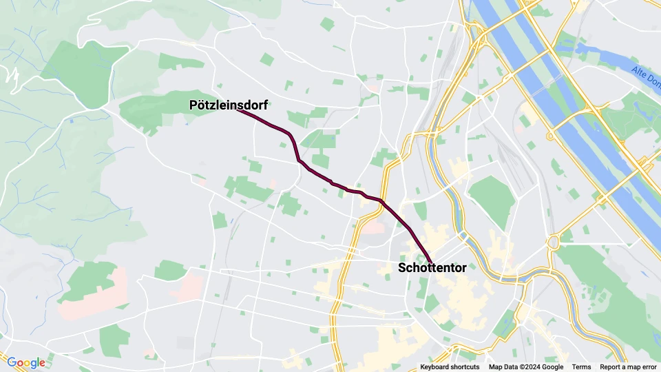 Wien sporvognslinje 41: Schottentor - Pötzleinsdorf linjekort