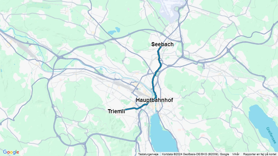 Zürich sporvognslinje 14: Triemli - Seebach linjekort