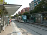 Barcelona sporvognslinje T4 med lavgulvsledvogn 16 ved Marina (2014)