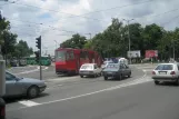 Beograd sporvognslinje 9 med ledvogn 605 i krydset Nemannjina/Resavska (2008)