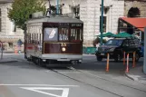 Christchurch Tramway line med motorvogn 15 på Cathedral Square (2023)