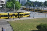 Dresden sporvognslinje 8 med lavgulvsledvogn 2504 på Postplatz (2015)