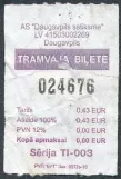 Enkeltbillet til Daugavpils satiksme (DS), forsiden (2016)