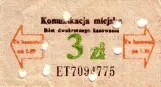 Enkeltbillet til Miejskie Przedsiębiorstwo Komunikacyjne w Krakowie (MPK Kraków), forsiden (1984)