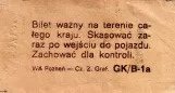 Enkeltbillet til Miejskie Przedsiębiorstwo Komunikacyjne w Poznaniu (MPK Poznań), bagsiden (1984)