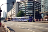 Frankfurt am Main sporvognslinje 16 med ledvogn 828 på Düsseldorfer Straße (1991)