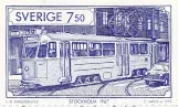 Frimærke: Stockholm sporvognslinje 6 med motorvogn 427 på Bondegatan (1995)