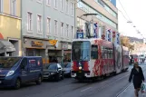 Graz sporvognslinje 1 med ledvogn 607 på Gleisdorfergasse (2008)
