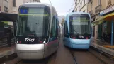 Grenoble sporvognslinje A med lavgulvsledvogn 6045 ved Saint-Bruno (2018)