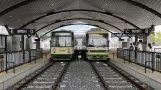 Hiroshima sporvognslinje 2 med ledvogn 3705 ved Hiroden-Miyajimaguchi (2023)