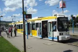 Jena sporvognslinje 1 med lavgulvsledvogn 611 ved Burgaupark (2014)