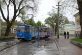 Jevpatorija sporvognslinje 1 med ledvogn 0034 på Pioners'ka Street (2011)
