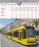Kalender: Budapest sporvognslinje 4 med lavgulvsledvogn 2038 på Margit körút (2014)