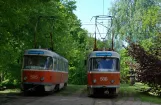 Kaliningrad sporvognslinje 1 med motorvogn 505 ved Stancyja Oktiabrskaja Vagonzavoda (2012)