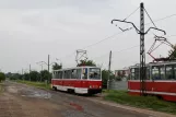 Kramatorsk sporvognslinje 5 med motorvogn 0037 på Tsentralna Street (2012)